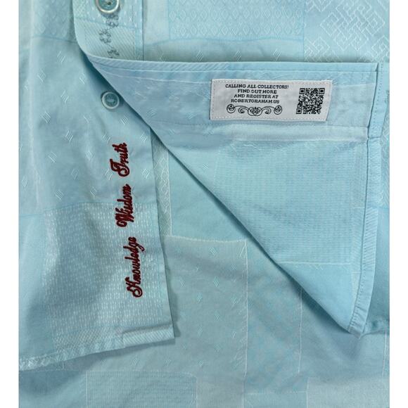 Robert Graham Button Up Shirt Mens L Classic Fit Light Blue Patchwork Geometric - Picture 8 of 12